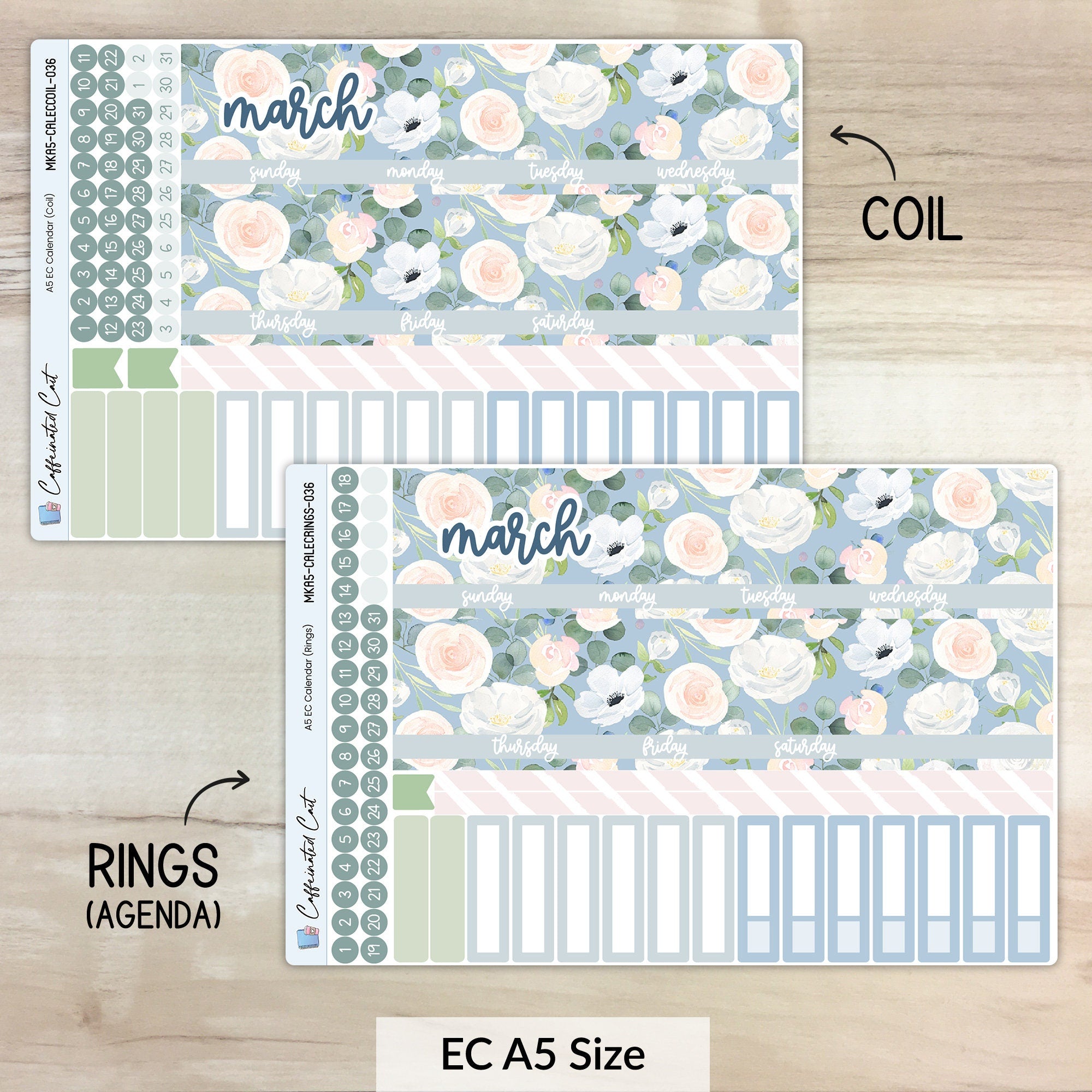 Calendar Kit for ERIN CONDREN Planners - Blue Roses [ 036 ]