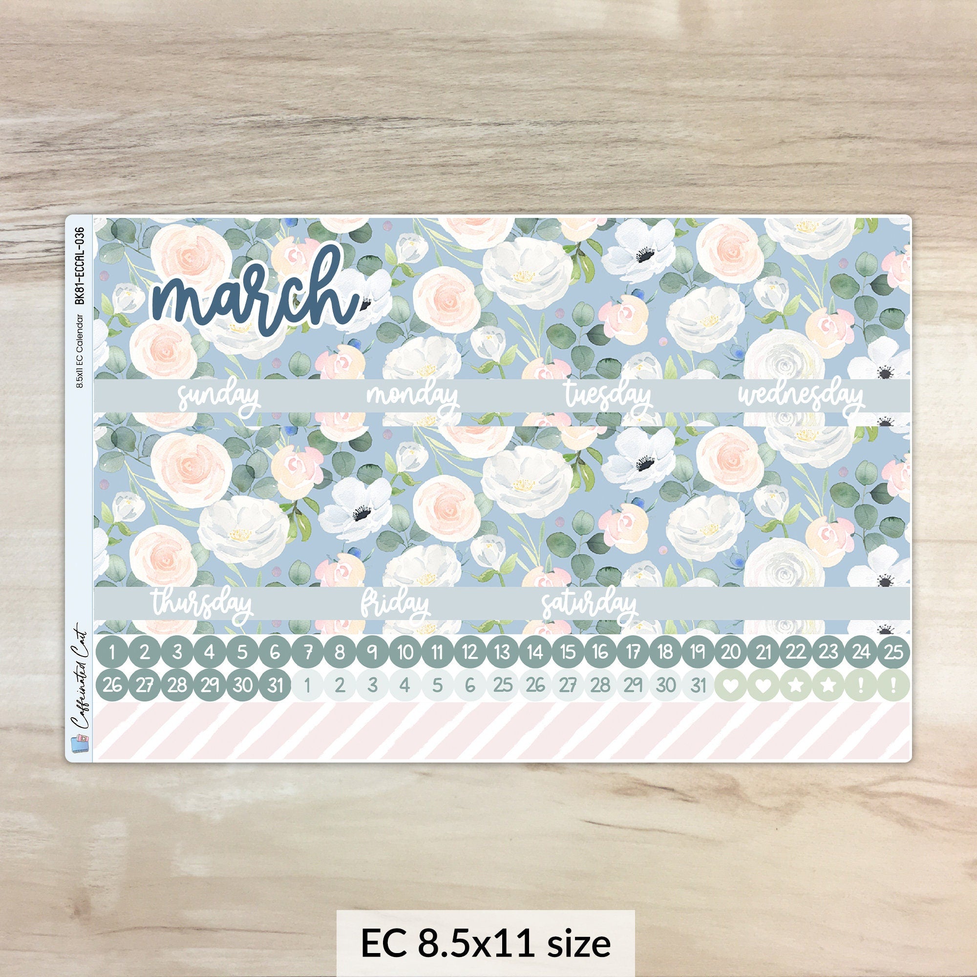 Calendar Kit for ERIN CONDREN Planners - Blue Roses [ 036 ]