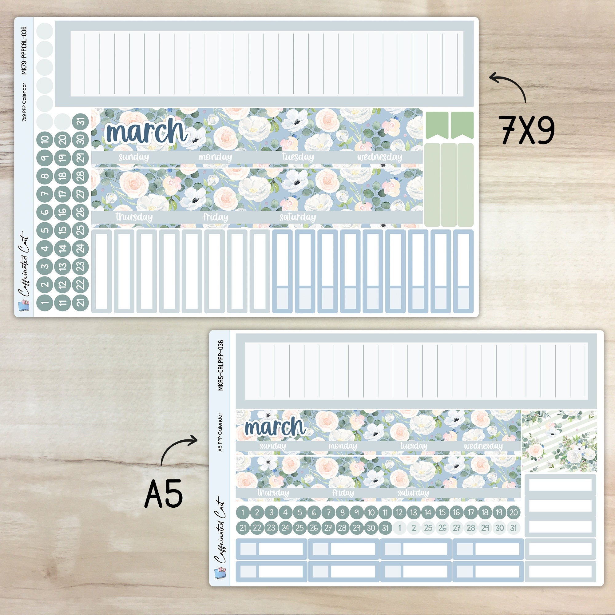 Calendar Kit for PLUM PAPER Planners - Blue Roses [ 036 ]