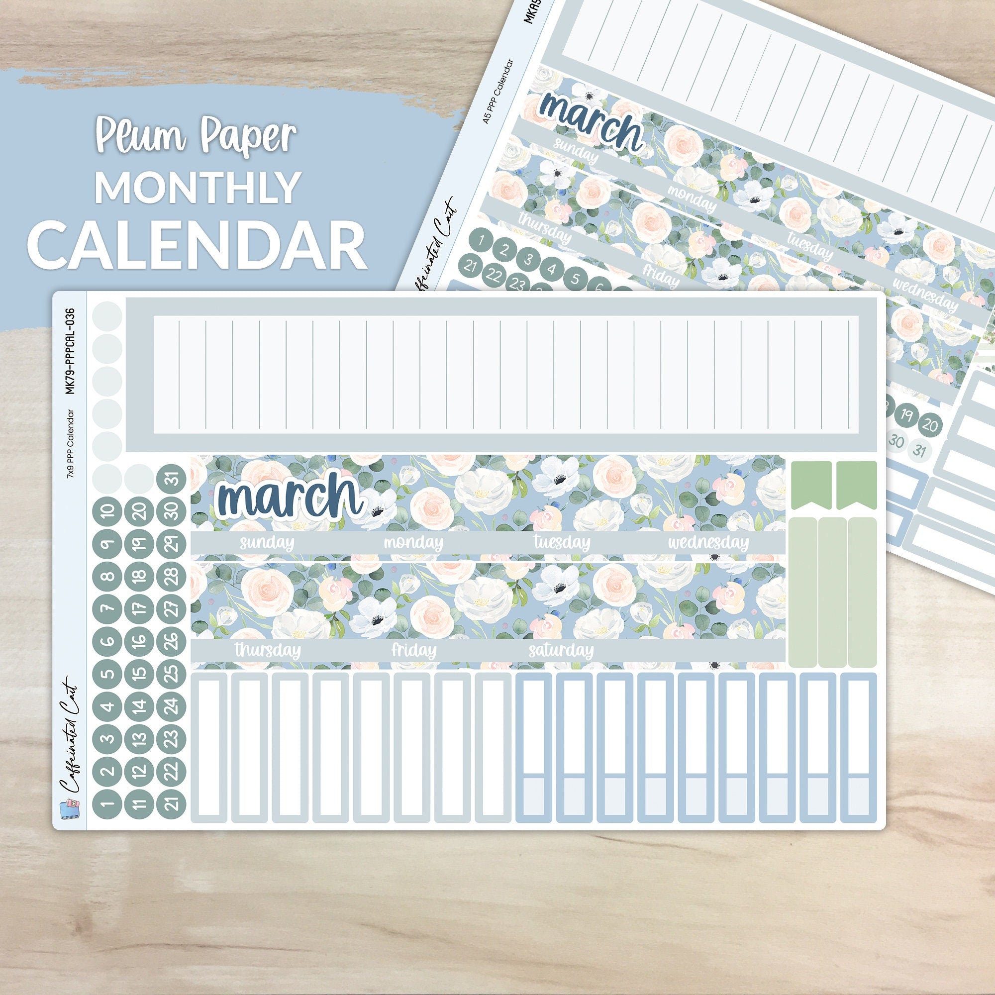 Calendar Kit for PLUM PAPER Planners - Blue Roses [ 036 ]