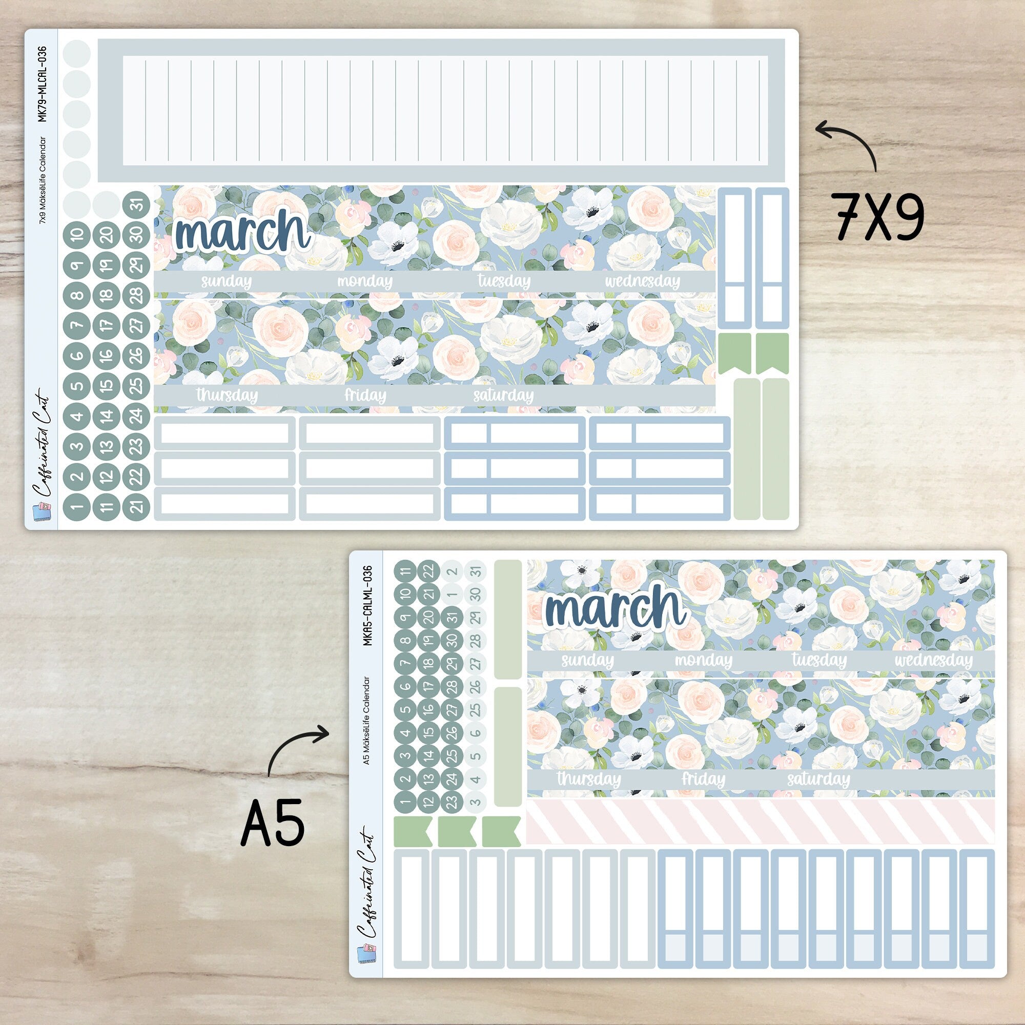 Calendar Kit for MAKSELIFE Planners - Blue Roses [ 036 ]