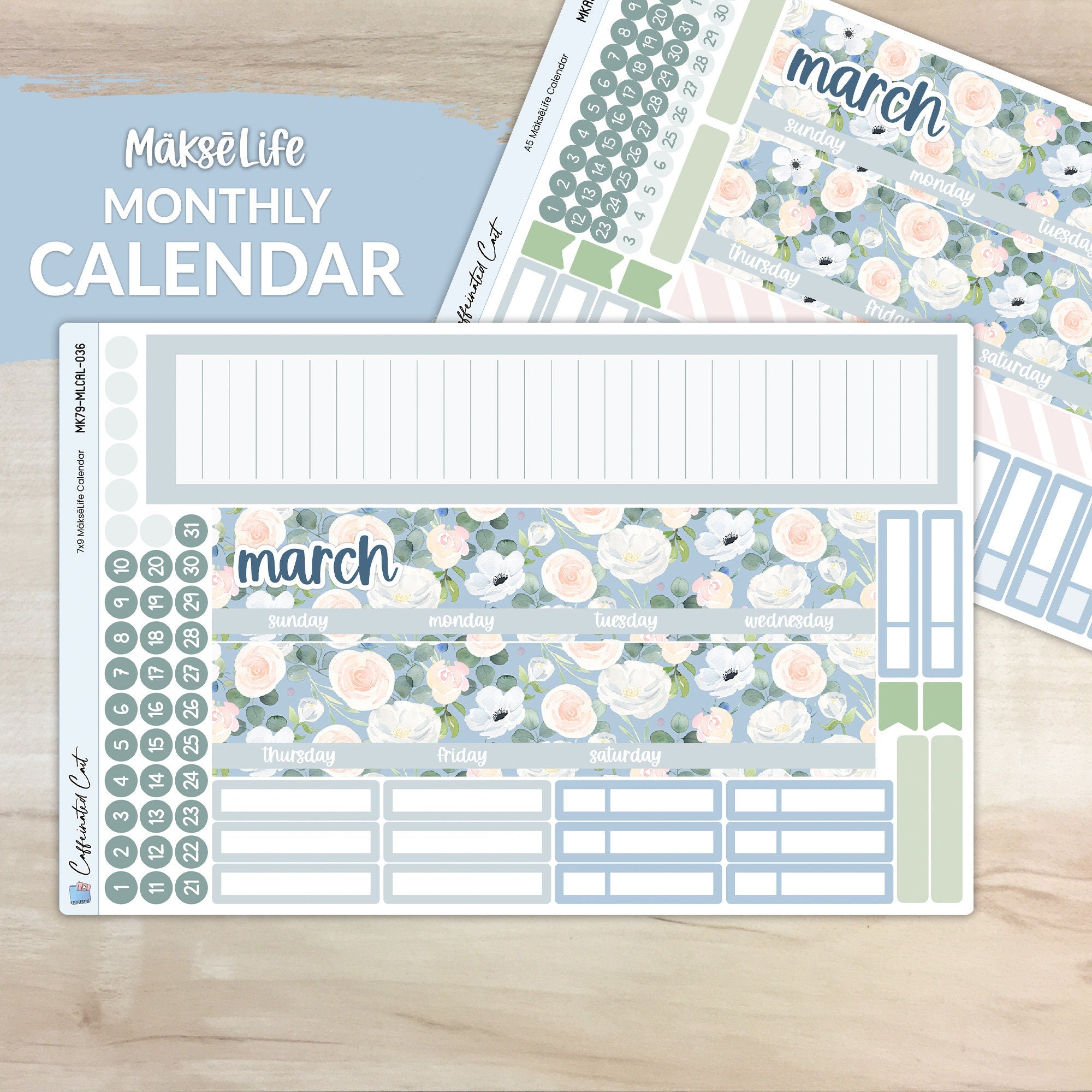 Calendar Kit for MAKSELIFE Planners - Blue Roses [ 036 ]