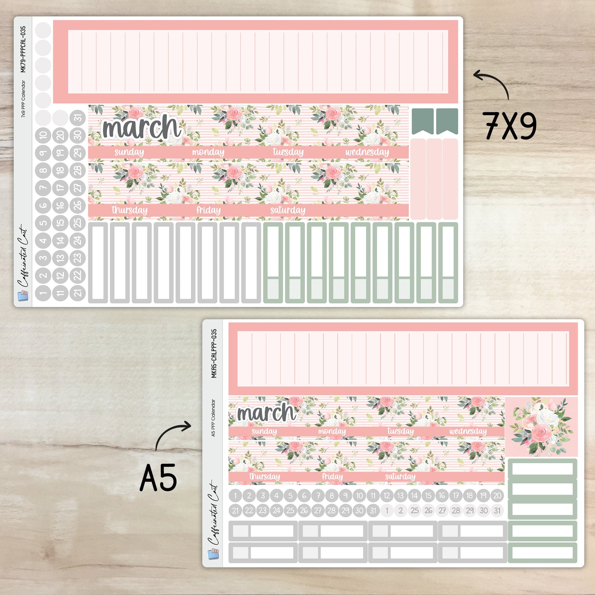 Calendar Kit for PLUM PAPER Planners - Pink Roses [ 035 ]