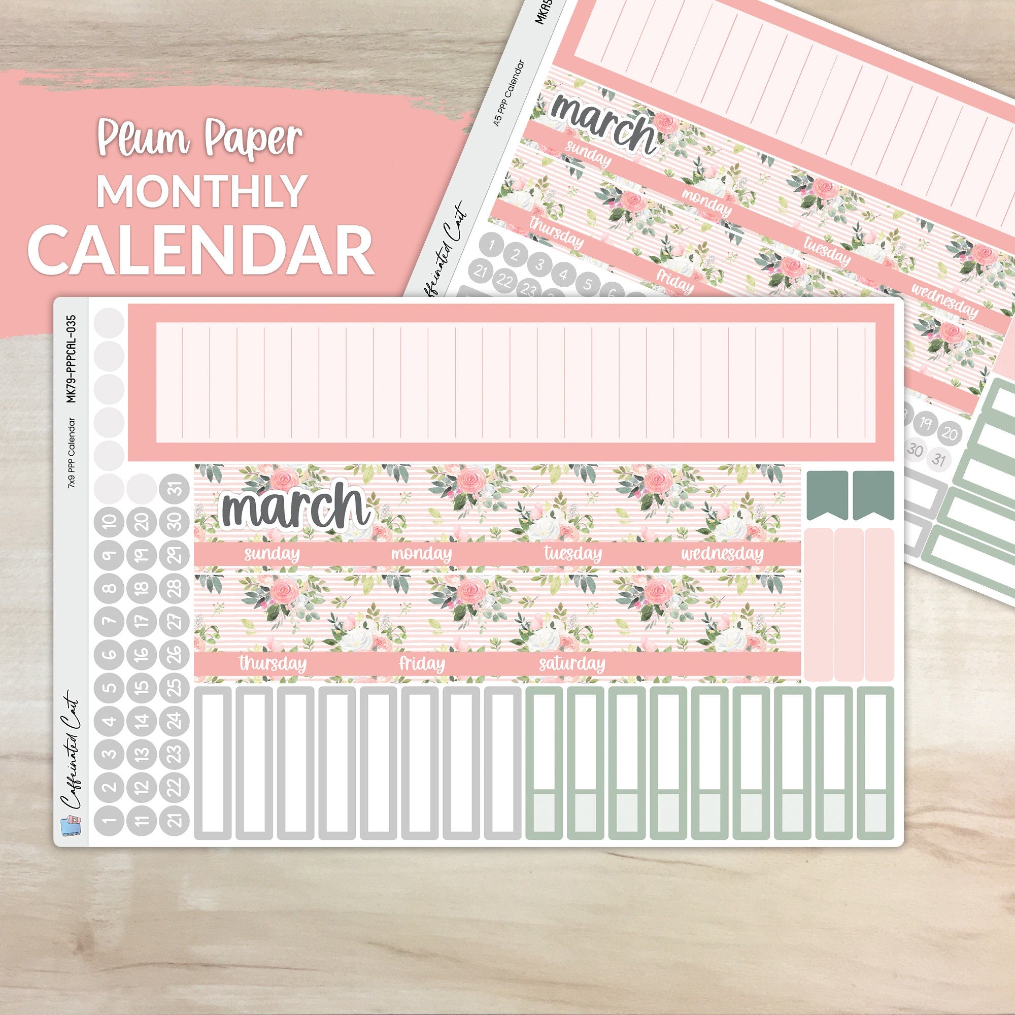 Calendar Kit for PLUM PAPER Planners - Pink Roses [ 035 ]